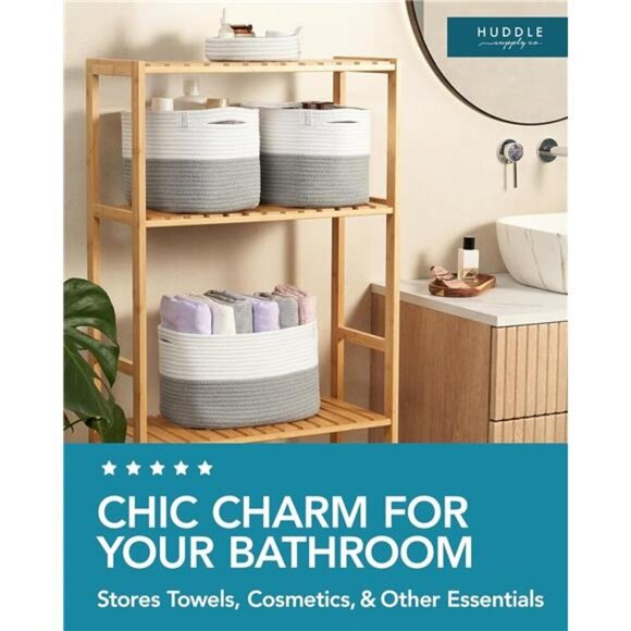 Washable Woven Storage Baskets for Organizing - 3-Pack Cotton Rope Basket - Picture 5 of 7